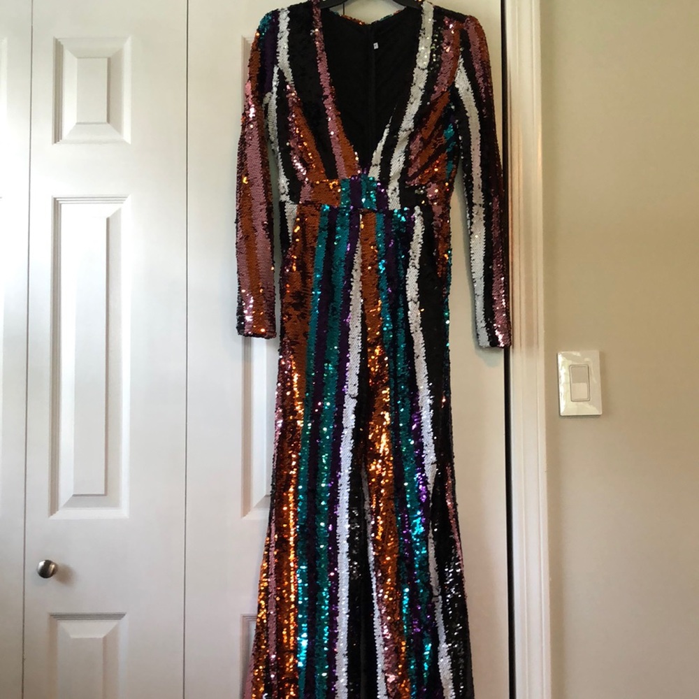 Long Sleeve Multicolored Sequin Jumpsuit